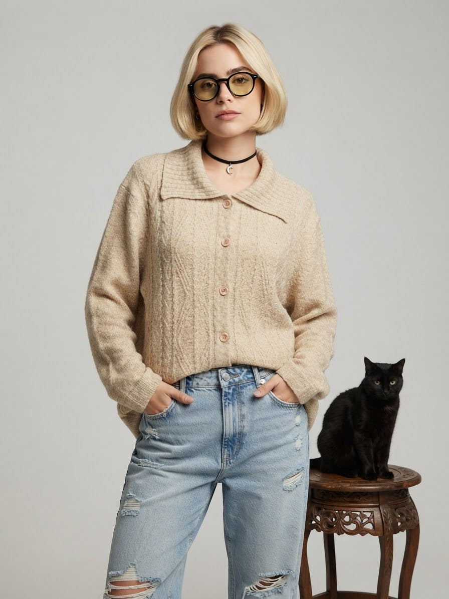 Cardigan Alongado Creme  — tam G\GG