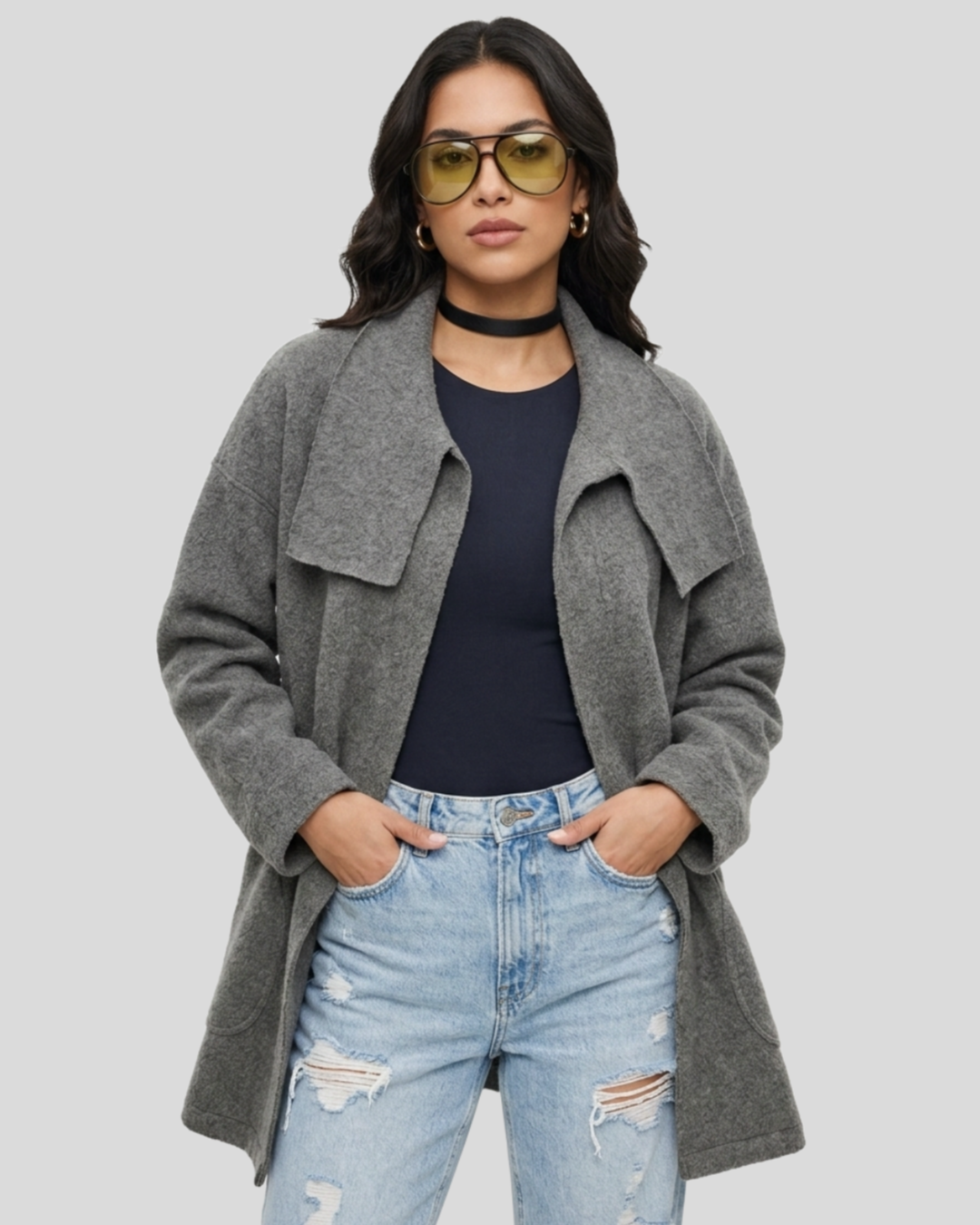 Cardigan Alongado Cinza — tam G