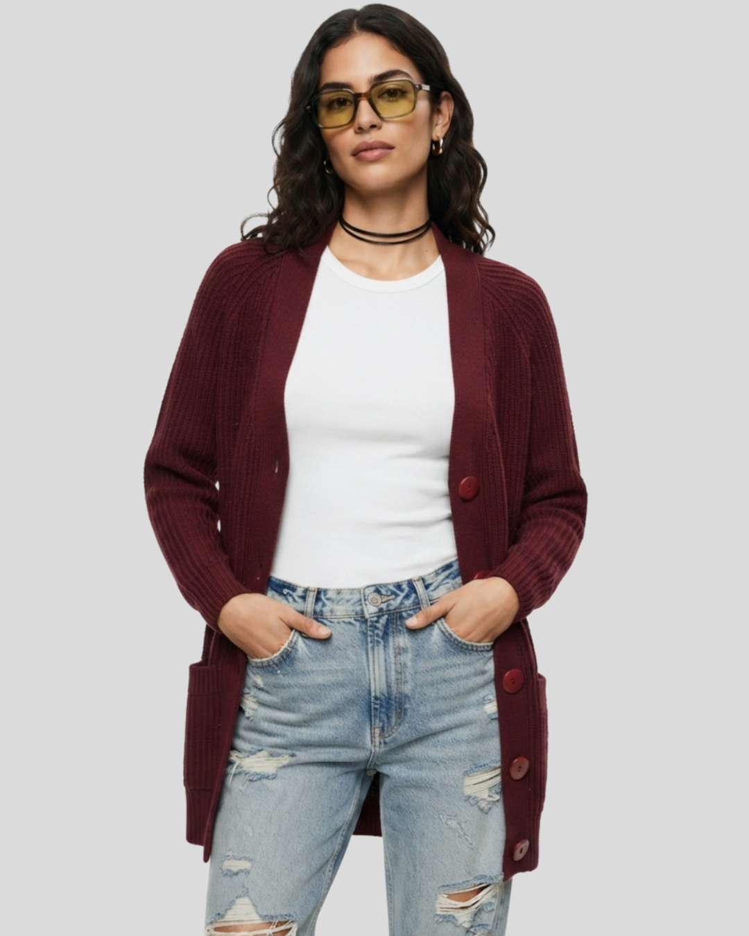 Cardigan Vinho Plus — tam GG