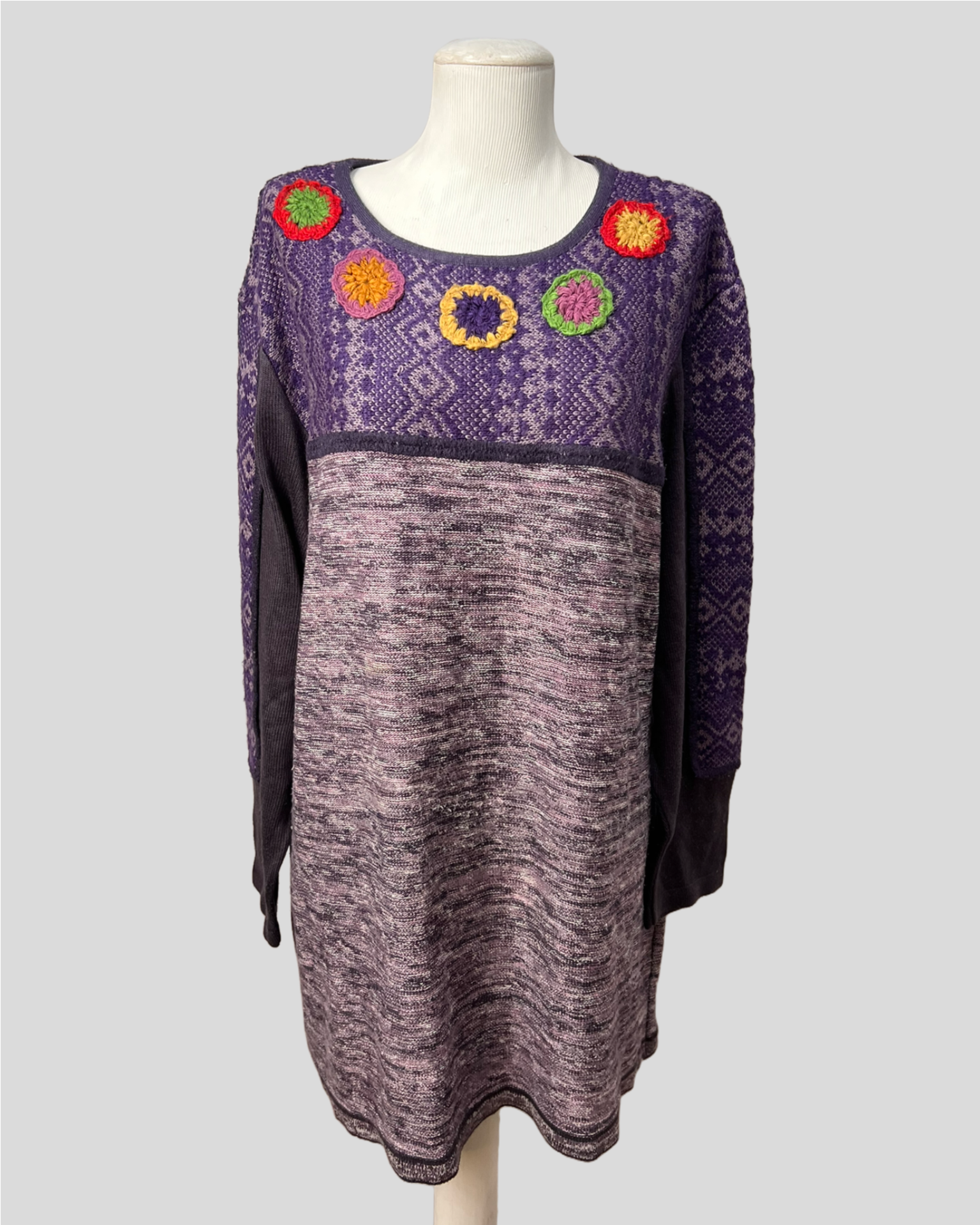 Tricô Oversized Algongado Flores — tam GG