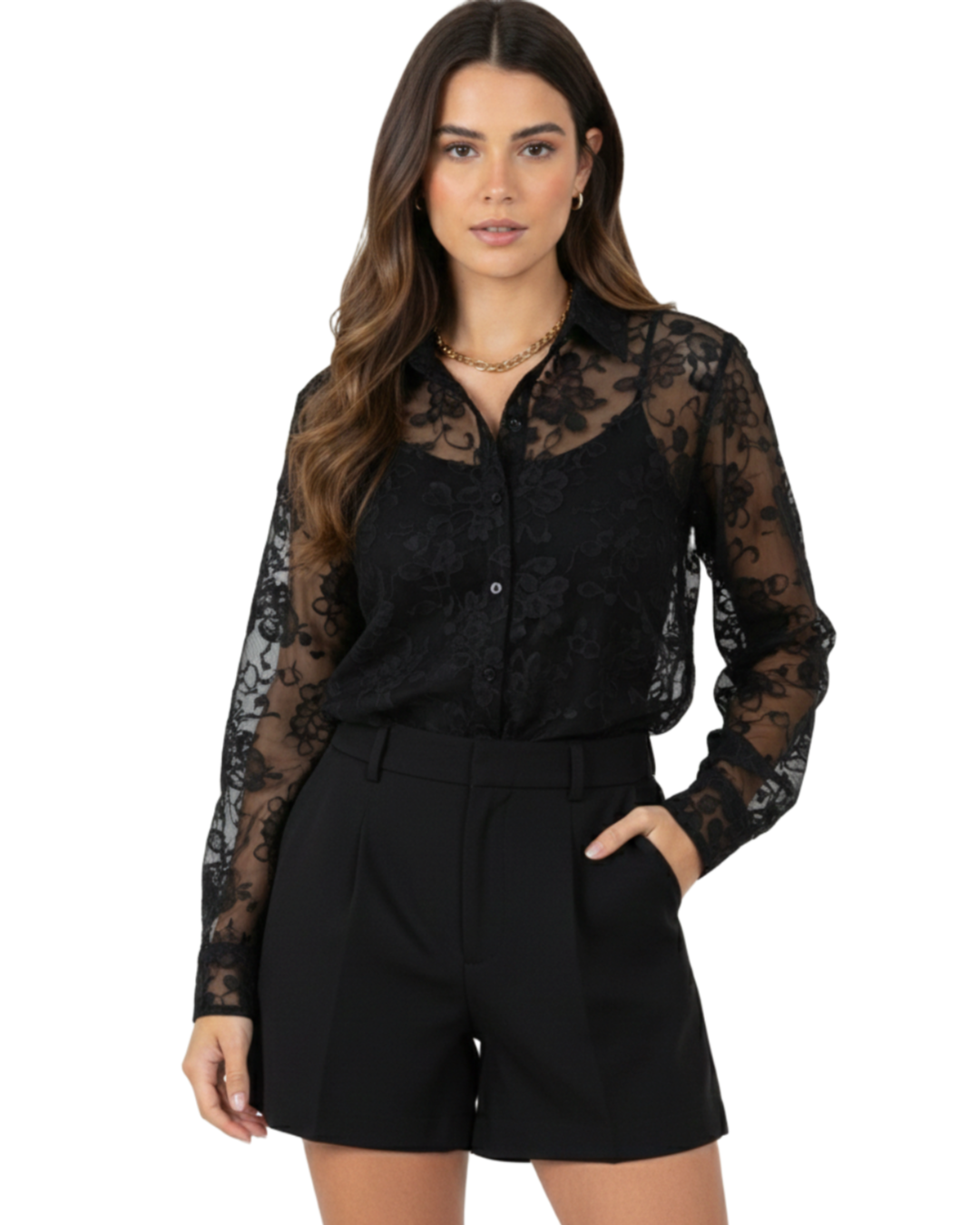 Camisa Preta Renda - tam (M)