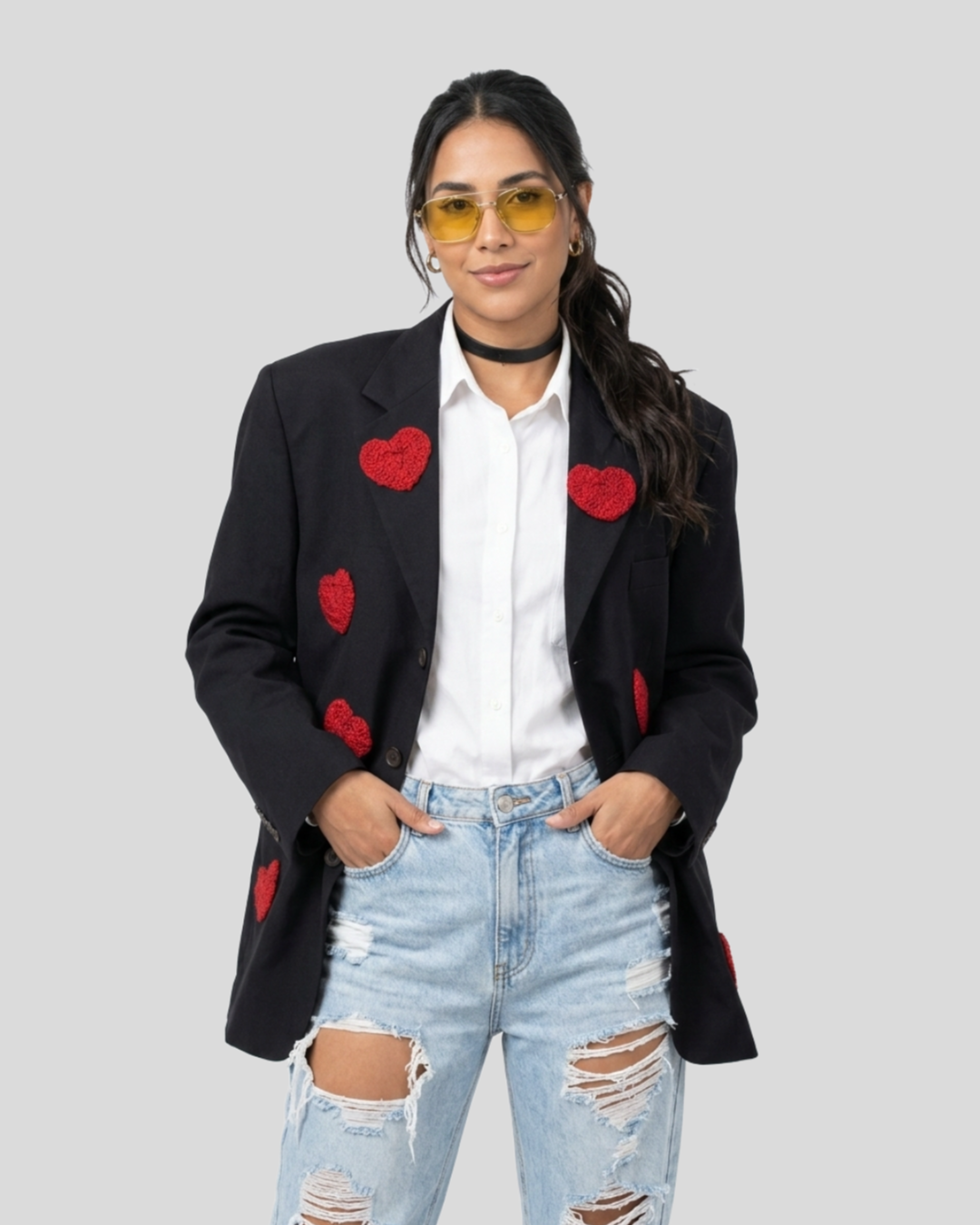 Blazer Oversized Estilizado Hearts — tam G