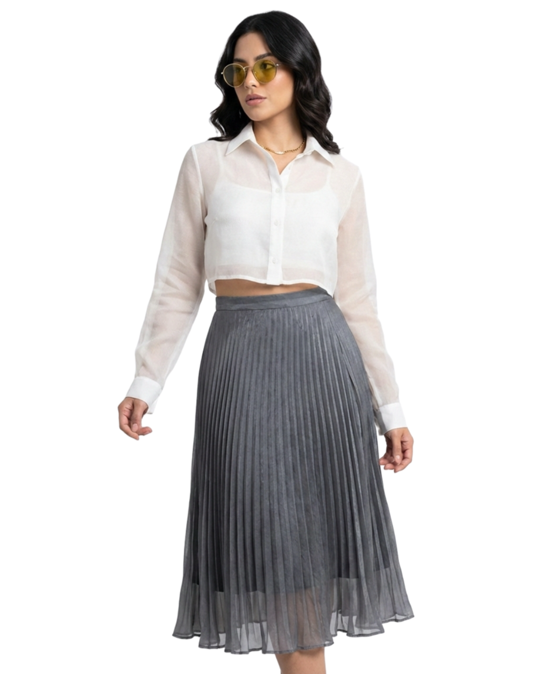 Saia Plissada CInza - tam 42