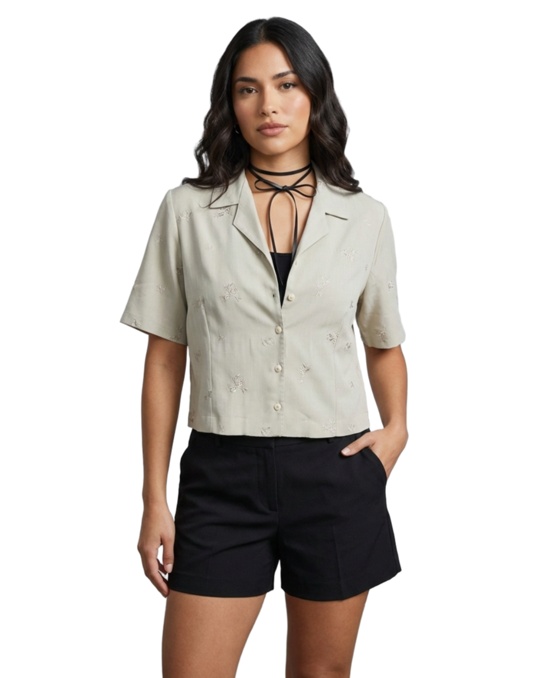 Camisa Cropped Bordada  Flores - tam (G)