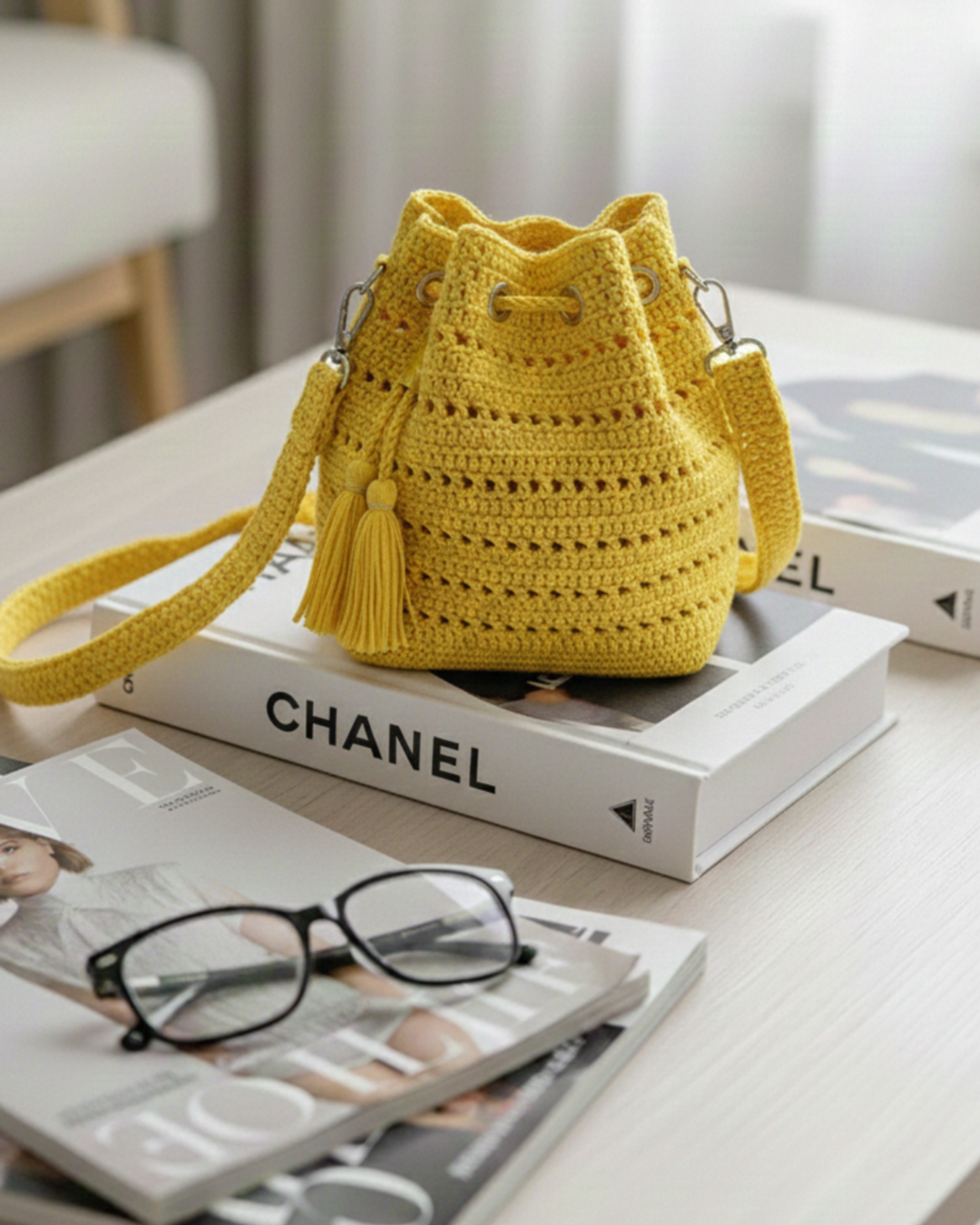 Bolsa amarela crochê