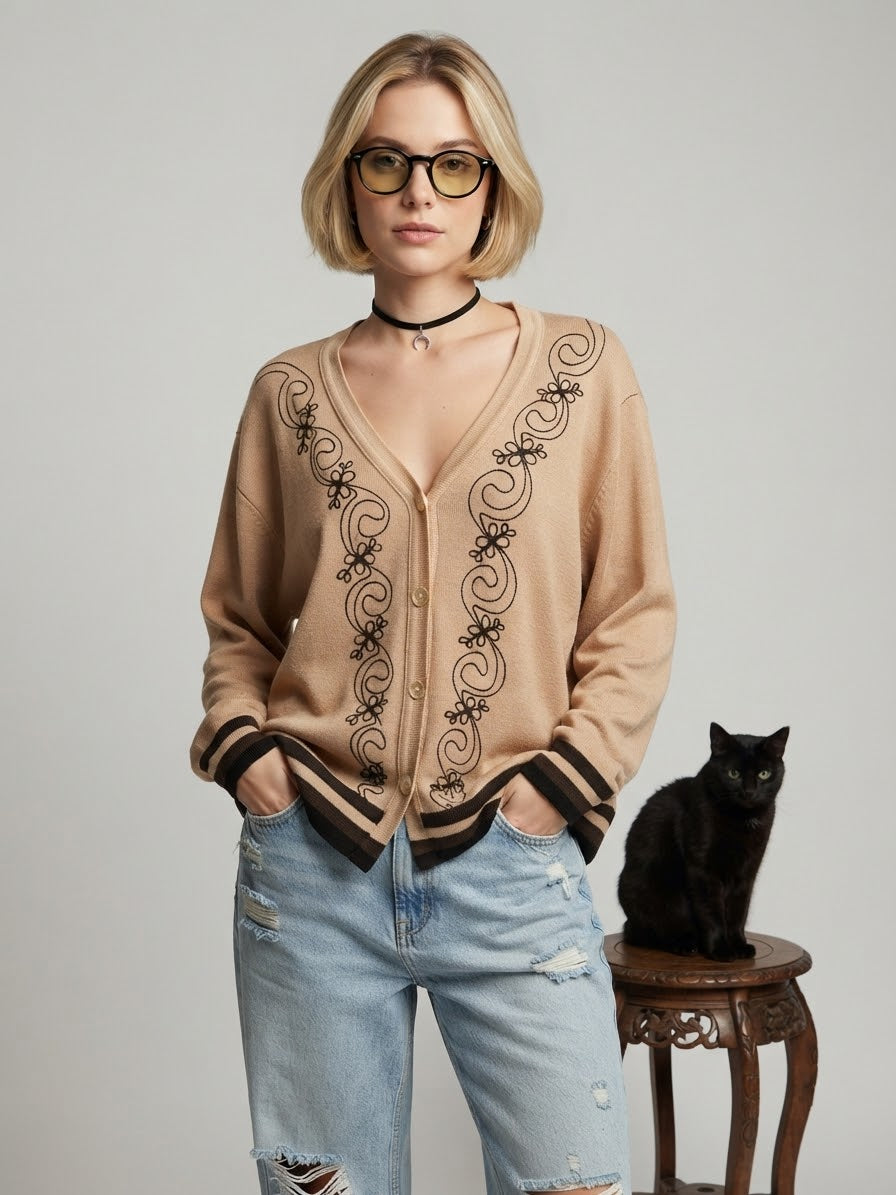 Cardigan Nude flores  — tam G