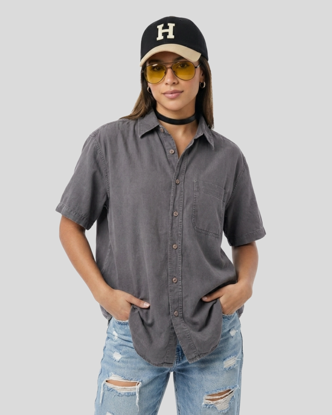 Camisa Oversized Dorinhos Cinza  —  tam P