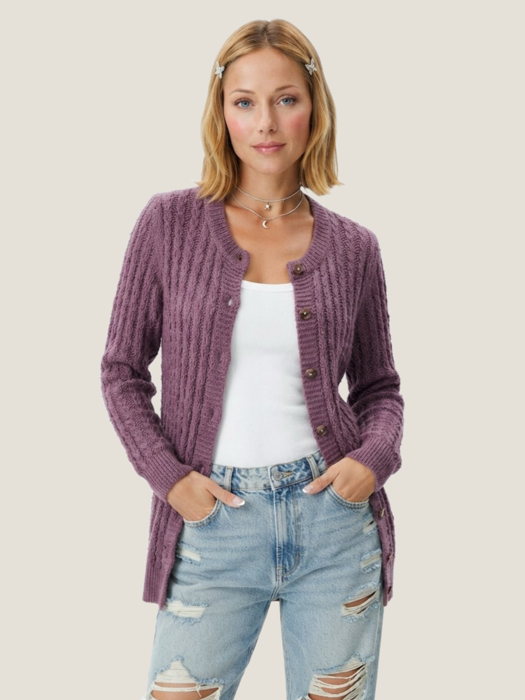 Cardigan Roxo  — tam G