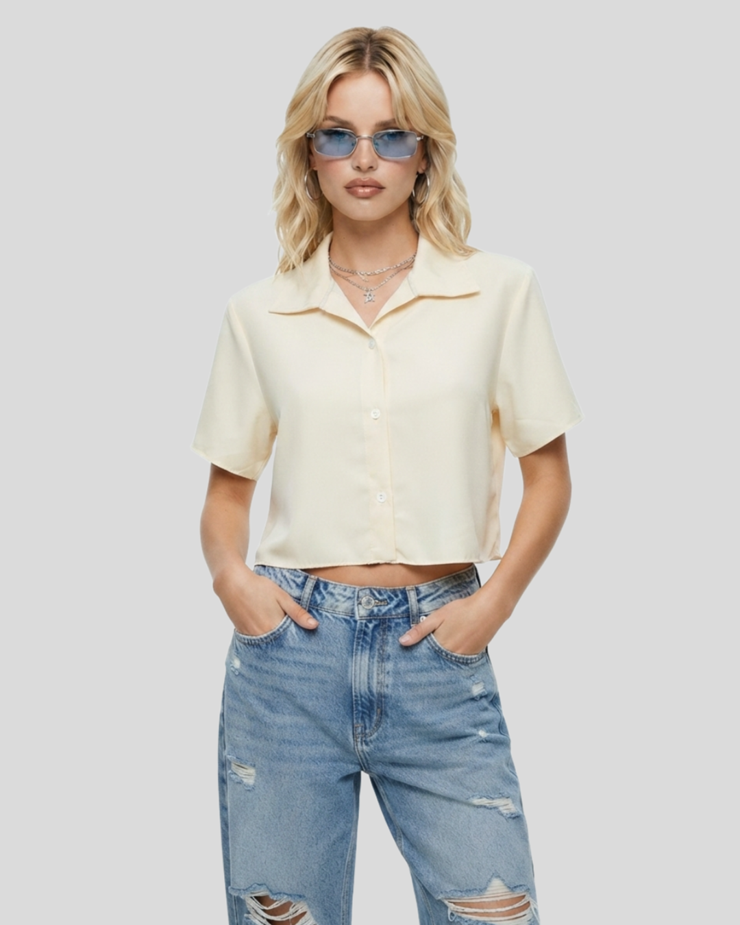 Camisa Cropped Creme — tam M