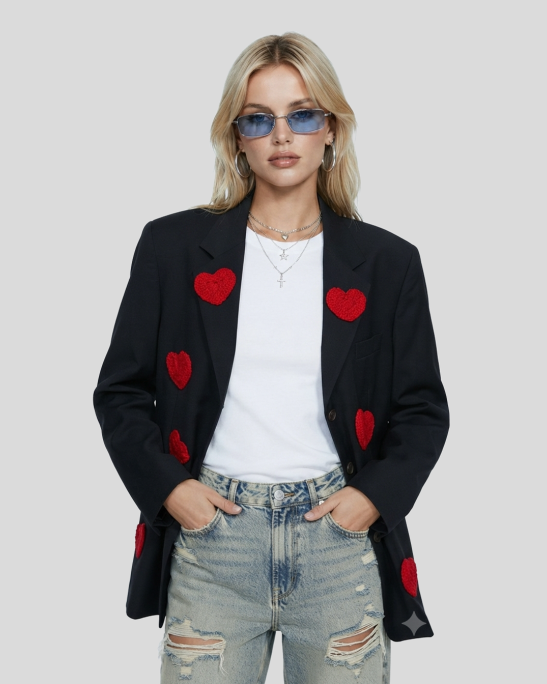 Blazer Oversized Estilizado Hearts — tam G