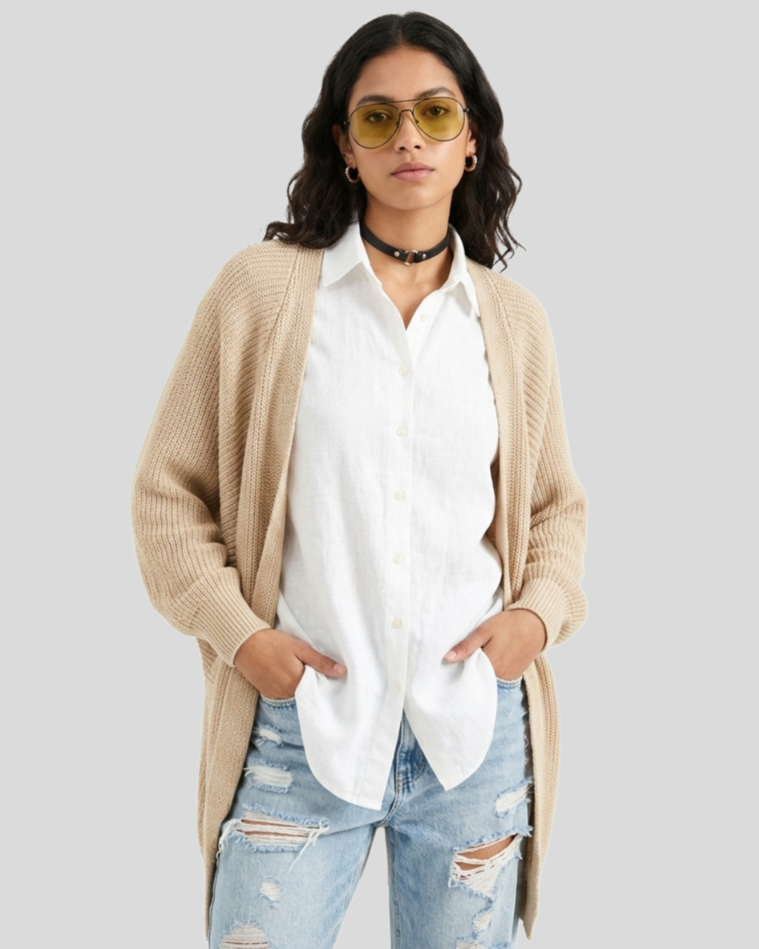 Cardigan Oversized Nude — tam M\G