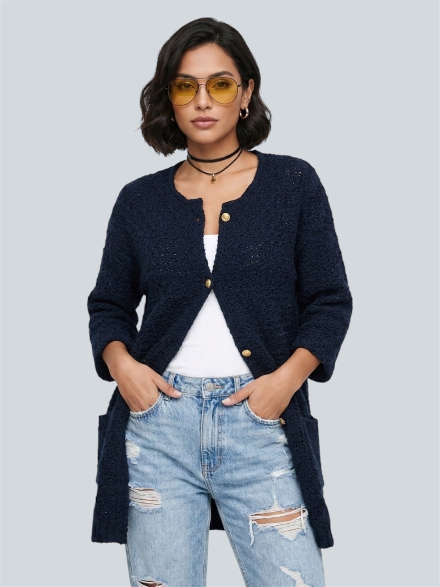 Cardigan Vintage Azul — tam G