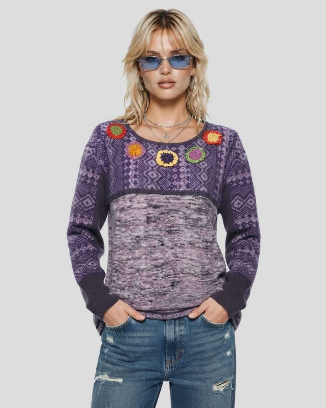 Tricô Oversized Algongado Flores — tam GG