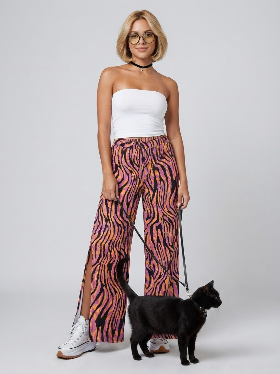 Calça Fenda Animal Print Pink - tam 44