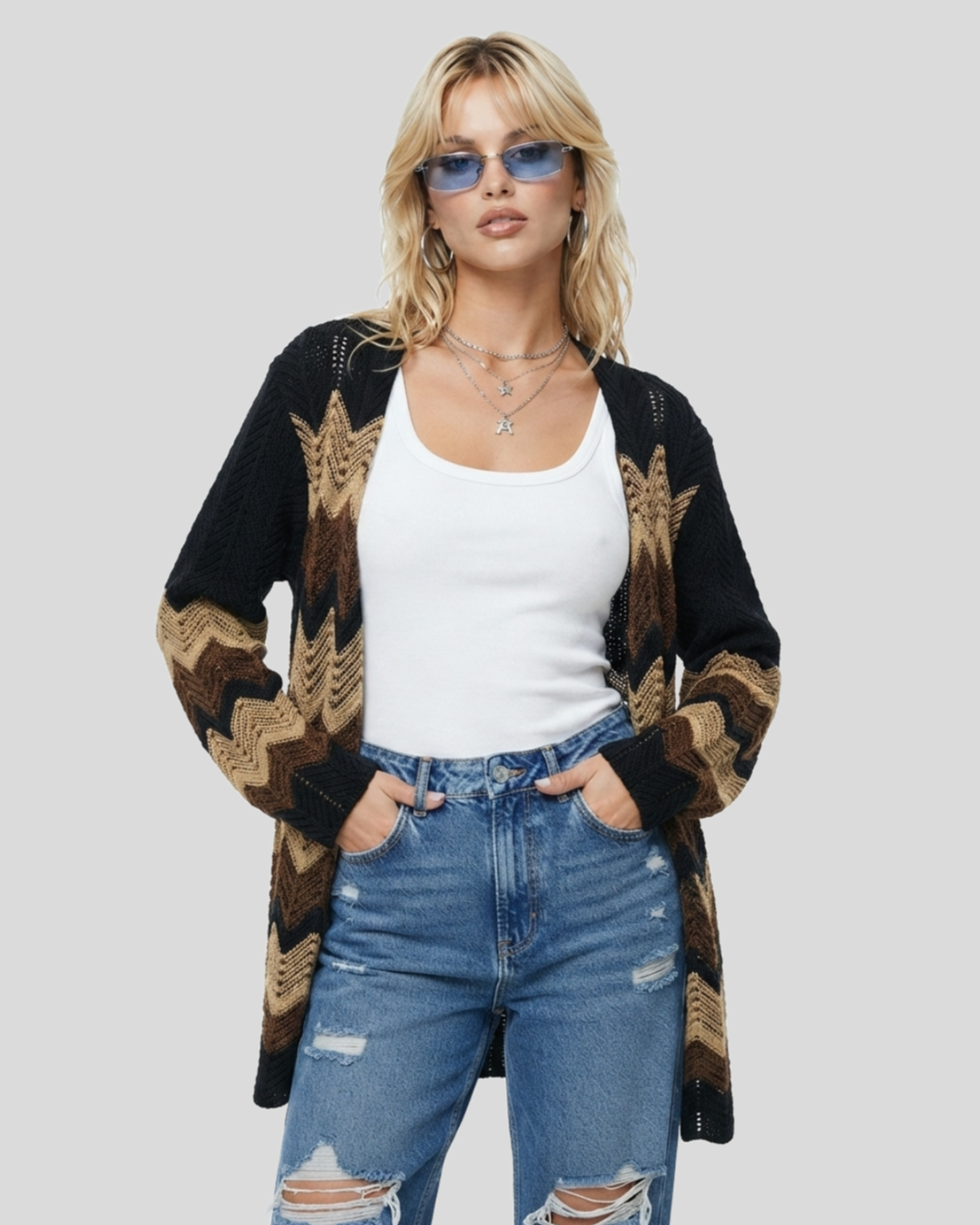 Cardigan Marrom Mesclas — tam G