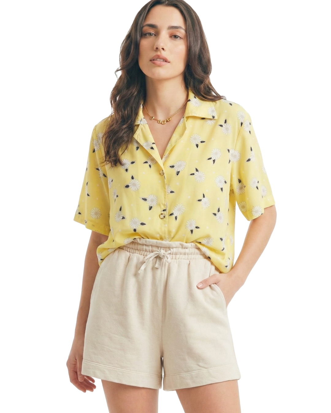 Camisa Amarela Flores - tam (G)