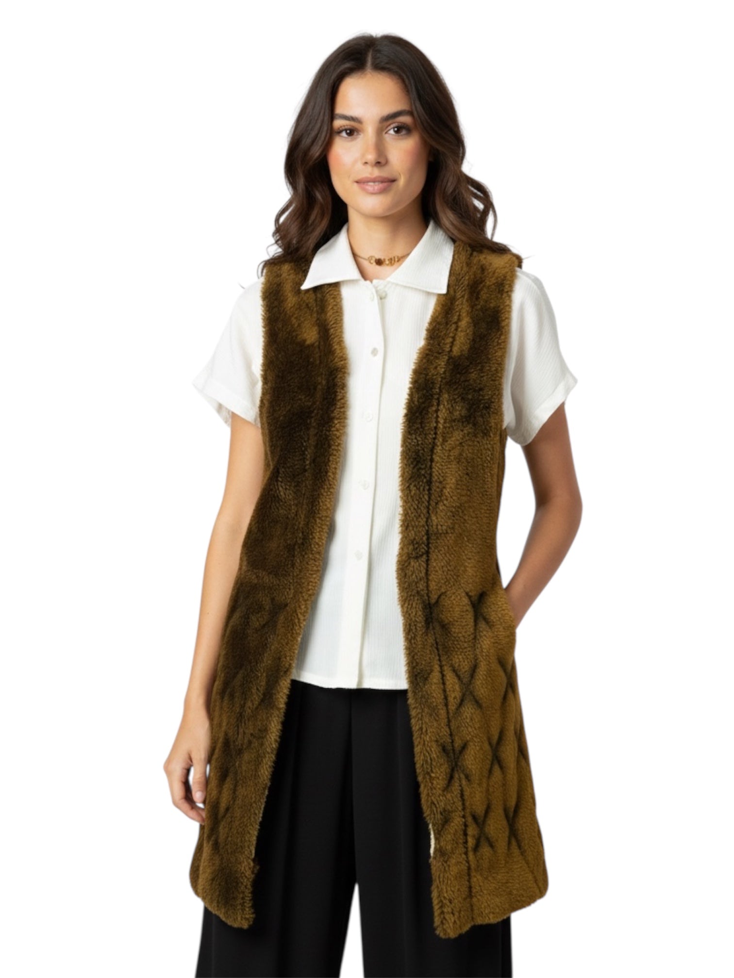 Colete alongado pelucia - tam (M)