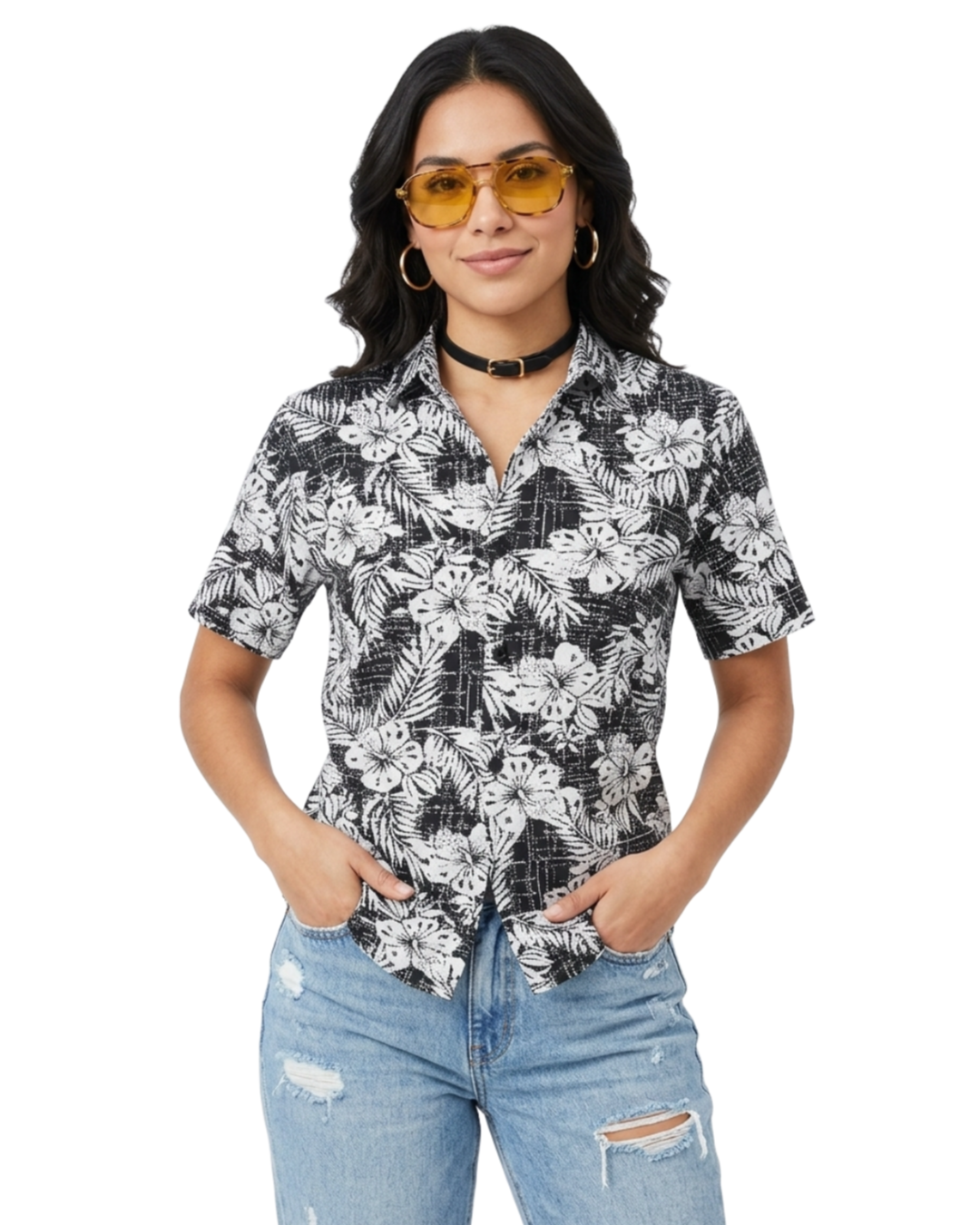 Camisa Flores Preta - tam (P)